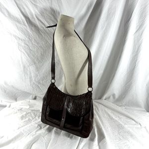 Genuine JANE AUGUST brown leather flap shoulder bag